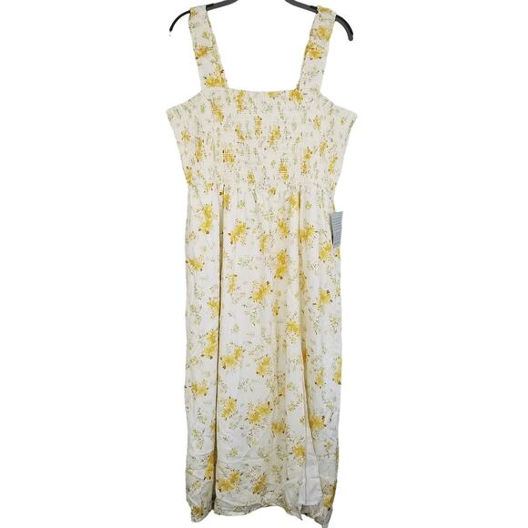 WAYF Rashida Smocked Midi Sundress, Ivory Floral Print Rayon Dress, Size 1X, NWT - Picture 2 of 12